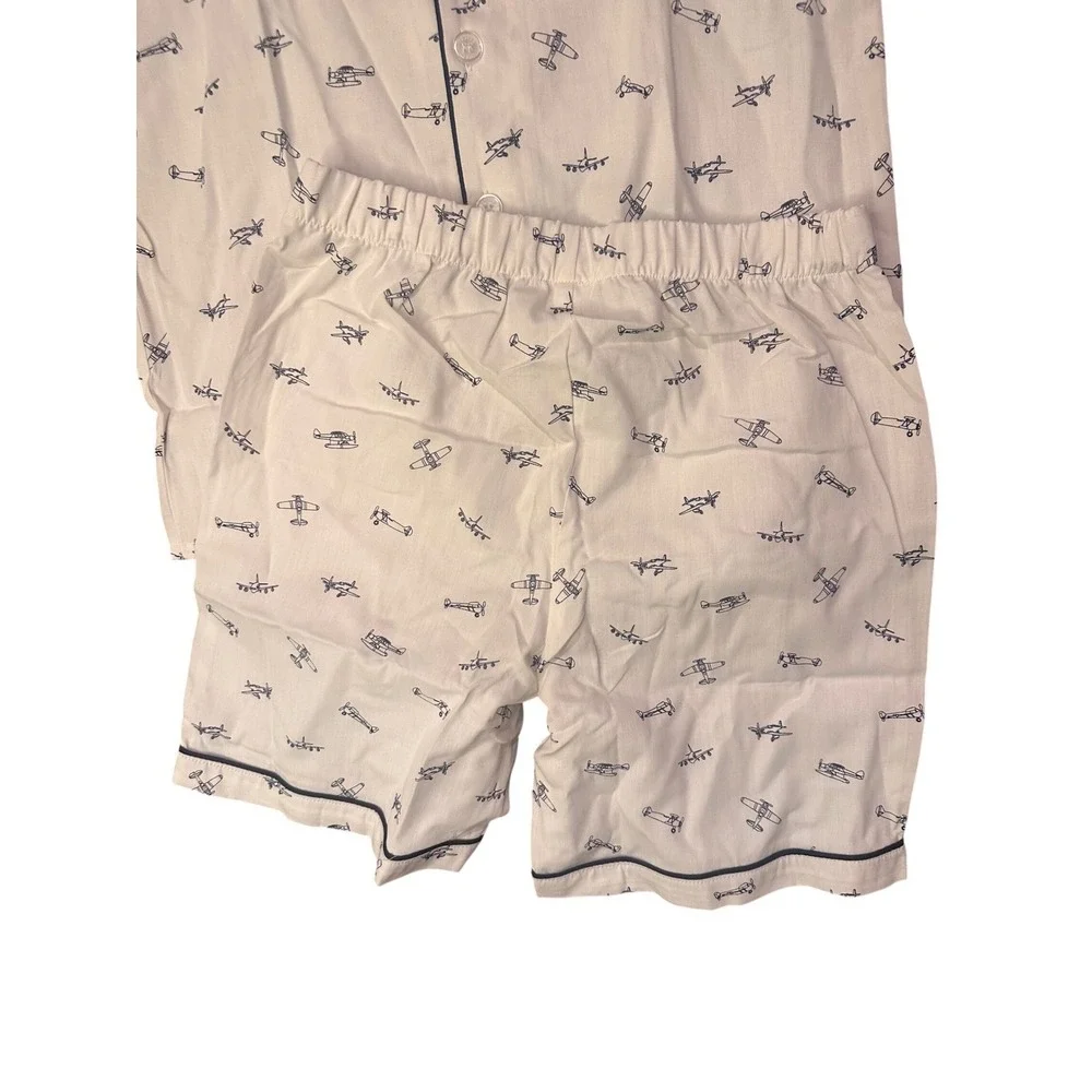Petite Plume Boys Par Avion Short Pajama Set White Airplane‎ Print Size 12 NWT